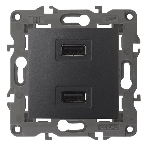 Розетка USB тип A+A без рамки Эра Elegance 2-м. 2100мА антрацит фото Розетка USB тип A+A без рамки Эра Elegance 2-м. 2100мА антрацит картинка